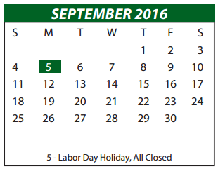 District School Academic Calendar for Desoto West J H for September 2016