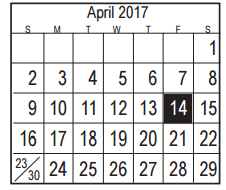 District School Academic Calendar for Harris Co J J A E P for April 2017