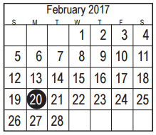 District School Academic Calendar for Early Childhood Center for February 2017