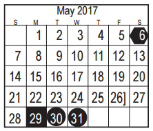 District School Academic Calendar for Parkwood Elementary for May 2017