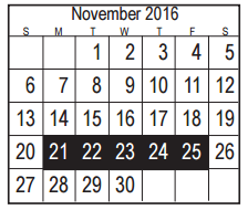 District School Academic Calendar for Parkwood Elementary for November 2016