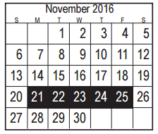 District School Academic Calendar for Early Childhood Center for November 2016