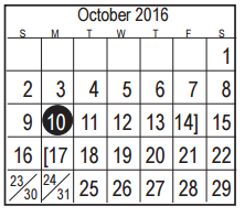 District School Academic Calendar for Harris Co J J A E P for October 2016