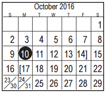 District School Academic Calendar for Deer Park Elementary for October 2016