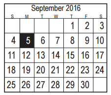 District School Academic Calendar for Harris Co J J A E P for September 2016