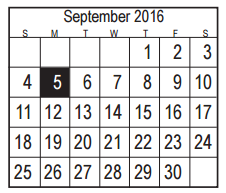 District School Academic Calendar for Early Childhood Center for September 2016