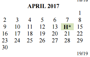 District School Academic Calendar for Popham Elementary for April 2017