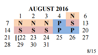 District School Academic Calendar for Travis Co J J A E P for August 2016