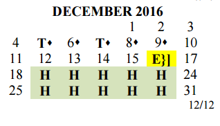 District School Academic Calendar for Del Valle Elementary School for December 2016