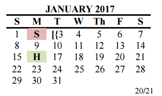 District School Academic Calendar for Del Valle Opportunity Ctr for January 2017