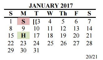 District School Academic Calendar for Hornsby Dunlap Elementary School for January 2017