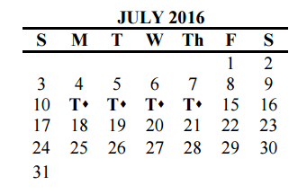District School Academic Calendar for Hillcrest Elementary School for July 2016