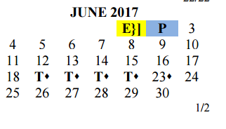 District School Academic Calendar for Travis Co J J A E P for June 2017