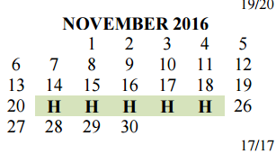 District School Academic Calendar for Del Valle High School for November 2016