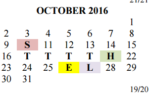 District School Academic Calendar for Creedmoor Elementary School for October 2016