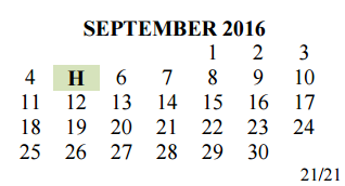 District School Academic Calendar for Del Valle Opportunity Ctr for September 2016