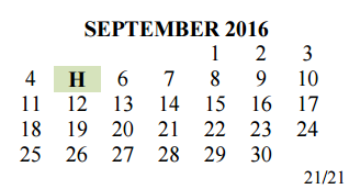 District School Academic Calendar for Smith Elementary for September 2016