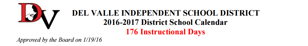 District School Academic Calendar for Del Valle Opportunity Ctr