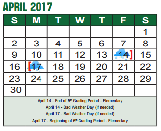 District School Academic Calendar for Joe Dale Sparks Campus for April 2017