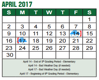 District School Academic Calendar for Providence Elementary for April 2017