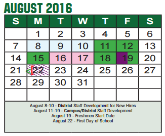 District School Academic Calendar for Community Ed for August 2016