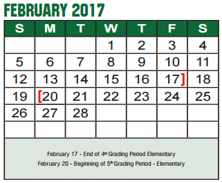 District School Academic Calendar for Lee Elementary for February 2017