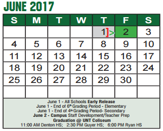 District School Academic Calendar for Joe Dale Sparks Campus for June 2017