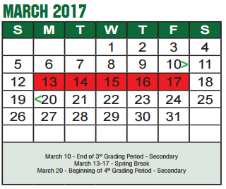 District School Academic Calendar for Fred Moore High School for March 2017