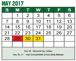District School Academic Calendar for Regional Day Sch Deaf for May 2017