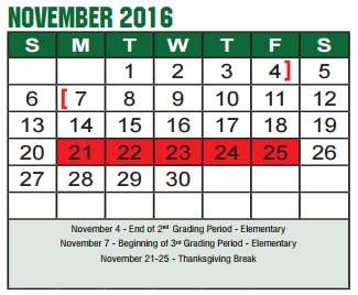 District School Academic Calendar for Community Ed for November 2016