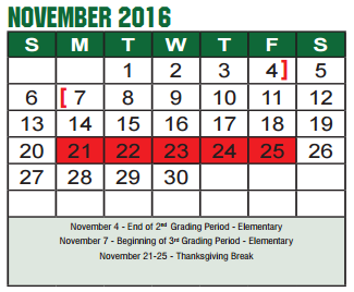 District School Academic Calendar for Paloma Creek Elementary for November 2016