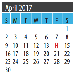 District School Academic Calendar for Galveston Co J J A E P for April 2017