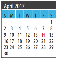 District School Academic Calendar for Hughes Road Elementary for April 2017