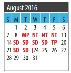 District School Academic Calendar for Dunbar Middle School for August 2016