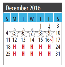District School Academic Calendar for Galveston Co Detention Ctr for December 2016