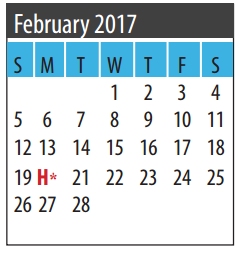 District School Academic Calendar for About Face for February 2017