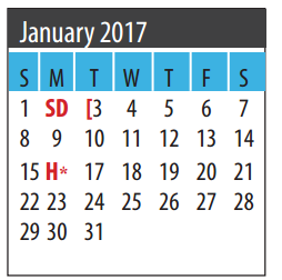 District School Academic Calendar for Dunbar Middle School for January 2017