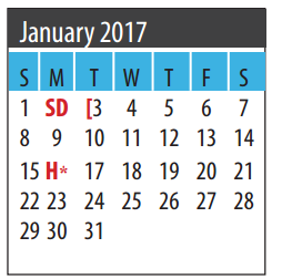 District School Academic Calendar for R D Mcadams Junior High for January 2017