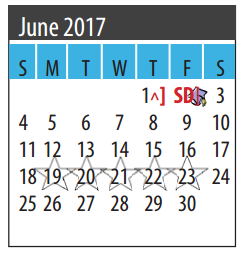 District School Academic Calendar for John E Barber Middle School for June 2017