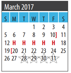 District School Academic Calendar for Galveston Co J J A E P for March 2017