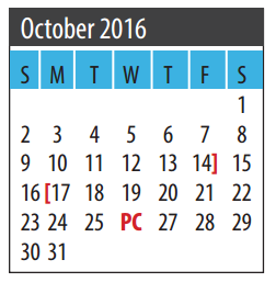 District School Academic Calendar for About Face for October 2016