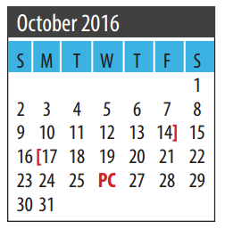 District School Academic Calendar for John E Barber Middle School for October 2016