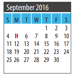 District School Academic Calendar for Jake Silbernagel Elementary for September 2016