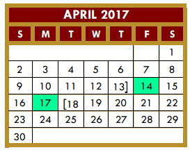 District School Academic Calendar for Daniel Singleterry Sr for April 2017