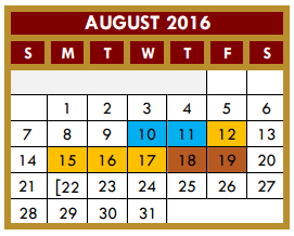 District School Academic Calendar for Ochoa Elementary for August 2016