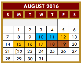 District School Academic Calendar for Donna Alternative Education Progra for August 2016