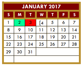District School Academic Calendar for Hidalgo Co J J A E P for January 2017