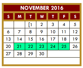 District School Academic Calendar for Solis Middle School for November 2016