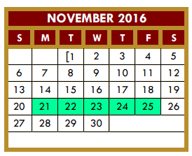 District School Academic Calendar for Capt D Salinas II Elementary for November 2016