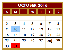 District School Academic Calendar for Hidalgo Co J J A E P for October 2016